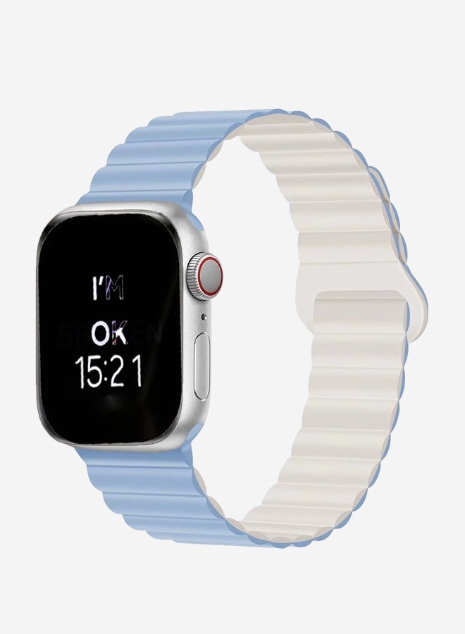 Lightweight Sport Strap for Apple Watch - Silicone Magnetic Band for Ultra 2/Series 10/9/8/SE, Secure Closure (49/46/45/44/42mm, Blue/White) - Image 1