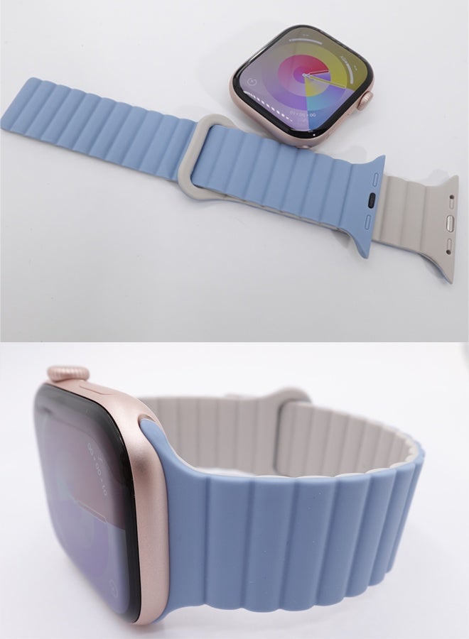 Lightweight Sport Strap for Apple Watch - Silicone Magnetic Band for Ultra 2/Series 10/9/8/SE, Secure Closure (49/46/45/44/42mm, Blue/White) - Image 3