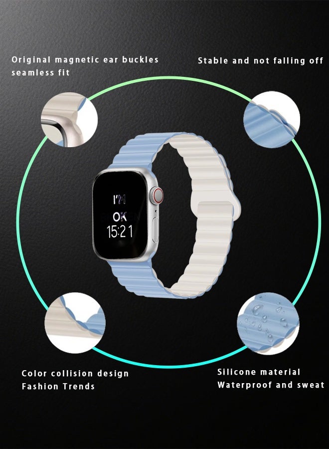 Lightweight Sport Strap for Apple Watch - Silicone Magnetic Band for Ultra 2/Series 10/9/8/SE, Secure Closure (49/46/45/44/42mm, Blue/White) - Image 4