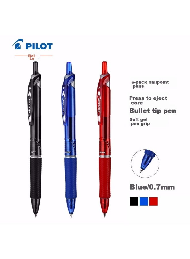 PILOT Acroball Retractable Ballpoint Pen, Smooth Writing, Medium Oil, Student Office Exam Pen, Bpab-15f, 0.7mm, Blue, 6-pack - Image 1
