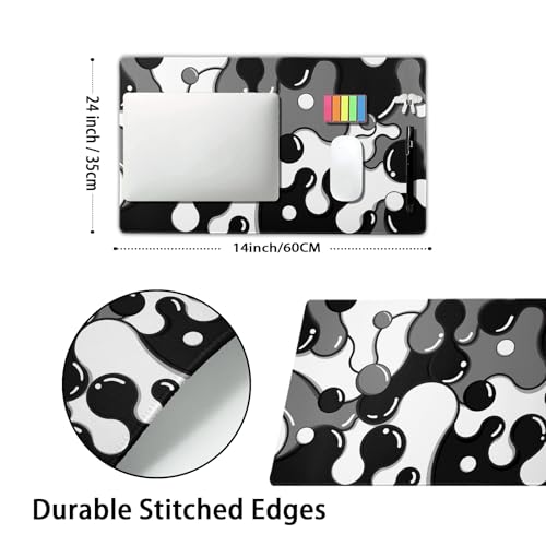aportt Black White Grey Mouse Pad XL Large Anime Cool Geometric Japanese Extended Desk Mat 60x35 CM Non-Slip Rubber Base Stitched Edge Large Mousepad for Desk Gaming Laptop Desktop,24x14 Inch - Image 2