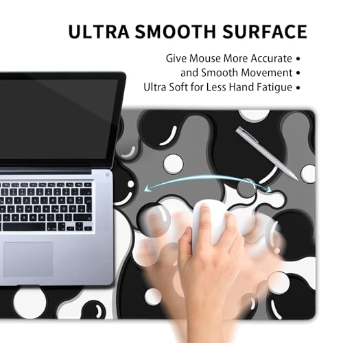 aportt Black White Grey Mouse Pad XL Large Anime Cool Geometric Japanese Extended Desk Mat 60x35 CM Non-Slip Rubber Base Stitched Edge Large Mousepad for Desk Gaming Laptop Desktop,24x14 Inch - Image 4