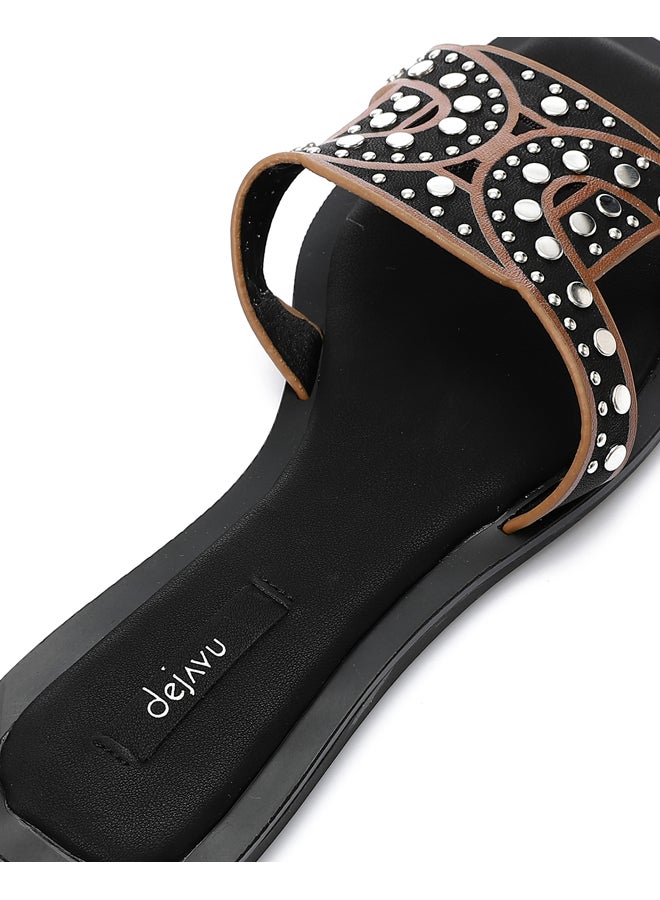 DejaVu Studded Open Toe Shape Slippers - Image 4