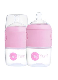 PopYum PopYum 5 oz Pink Anti-Colic Formula Making/Mixing/Dispenser Baby Bottles, 2-Pack with #1 Slow Flow Nipples, 150 ml, BPA-Free, Natural Latch  - Image 1