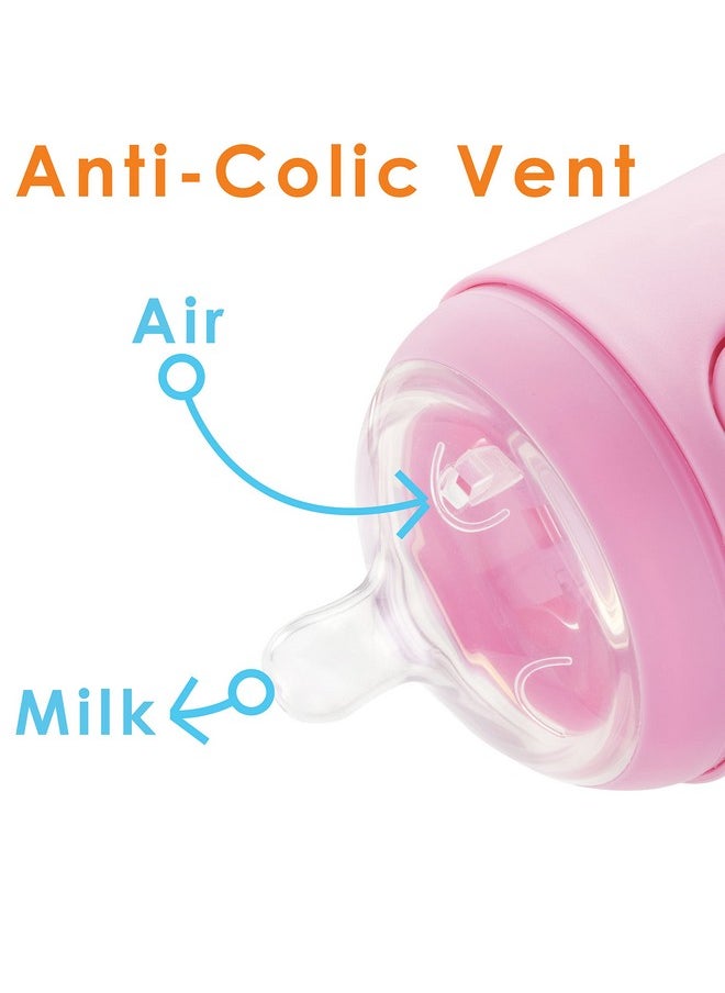 PopYum - PopYum 5 oz Pink Anti-Colic Formula Making/Mixing/Dispenser Baby Bottles, 2-Pack with #1 Slow Flow Nipples, 150 ml, BPA-Free, Natural Latch - Image 1