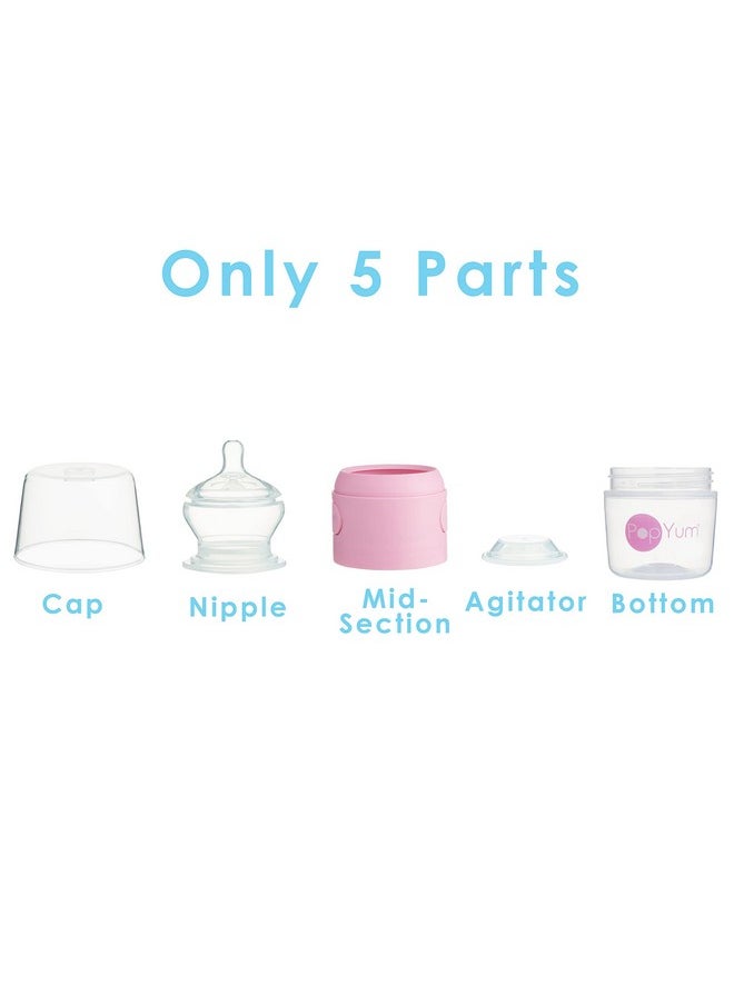 PopYum - PopYum 5 oz Pink Anti-Colic Formula Making/Mixing/Dispenser Baby Bottles, 2-Pack with #1 Slow Flow Nipples, 150 ml, BPA-Free, Natural Latch - Image 1