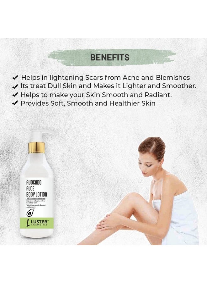 Luster Cosmetics Avocado Aloe Body Lotion | Extract with Chamomile & Vitamin E | Natural Moisturizer | Provides Smooth & Healthier Skin | For Women & Men| Paraben Free - 300ml - Image 3