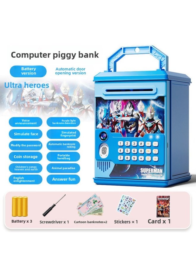 Generic - 2024 Children's Ultraman Piggy Bank Boy's Large Capacity Can't Fall, Only Can't Enter, Password Piggy Bank-Color:Superman Group [computing Interactive Version]☆Password Fingerprint] Battery - Image 1