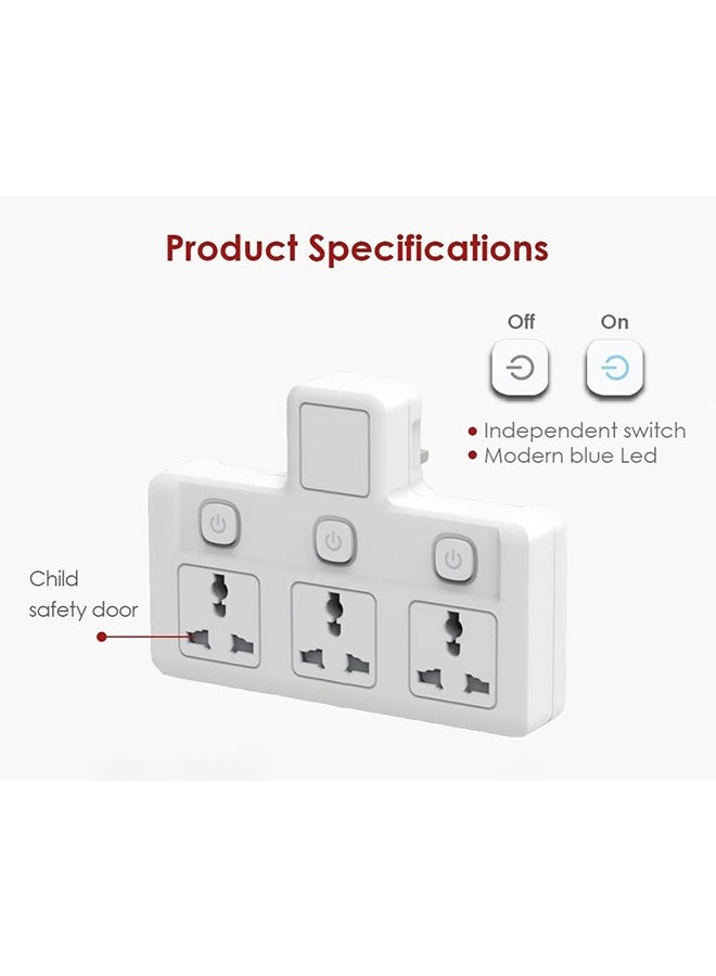 JS Universal Plug Extension, Multi Plug Extension Sockets Plug, Wall Plug Adapter, UK Plug Switched Socket 3 Way, Protection Power Extension Adapter for Home, Office, Kitchen - Image 4