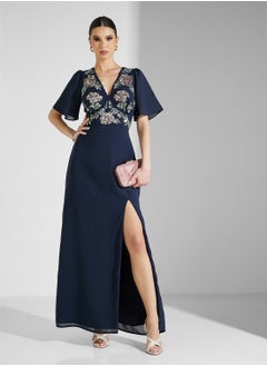 Maya Contrast Floral Angel Sleeve Maxi Dress  - Image 1