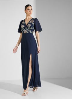 Maya Contrast Floral Angel Sleeve Maxi Dress  - Image 4
