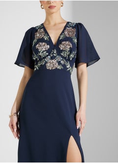 Maya Contrast Floral Angel Sleeve Maxi Dress  - Image 3