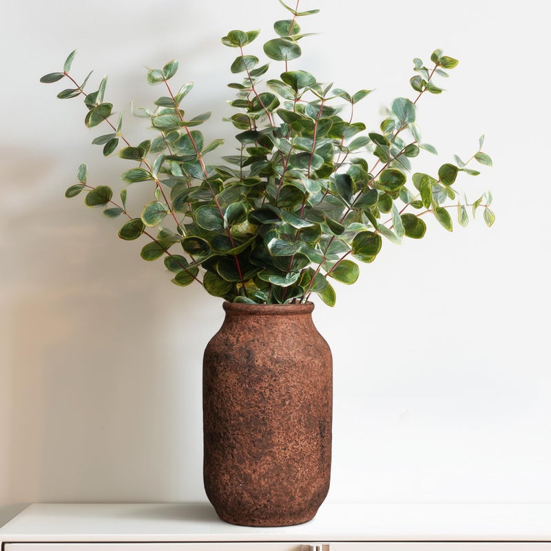 Wancetang Rustic Terracotta Vase Farmhouse Ceramic Vase Decorative Clay Vintage Vases for Home Decor Living RoomTable Shelf Decor 9 inch Brown - Image 2