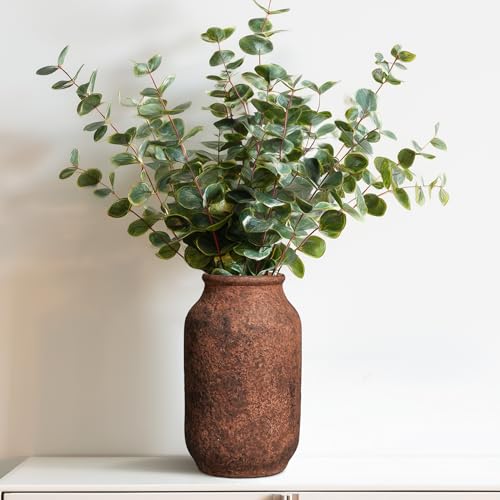 Wancetang Rustic Terracotta Vase Farmhouse Ceramic Vase Decorative Clay Vintage Vases for Home Decor Living RoomTable Shelf Decor 9 inch Brown - Image 1