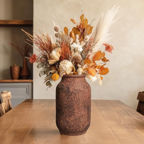 Wancetang Rustic Terracotta Vase Farmhouse Ceramic Vase Decorative Clay Vintage Vases for Home Decor Living RoomTable Shelf Decor 9 inch Brown - Image 3