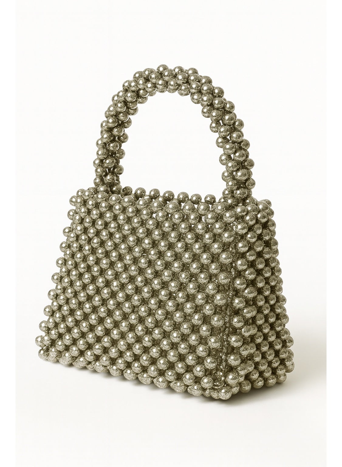 Handmade Silver Beaded Tote Bag for Women – Elegant Pearl-Style Design with Sturdy Handle