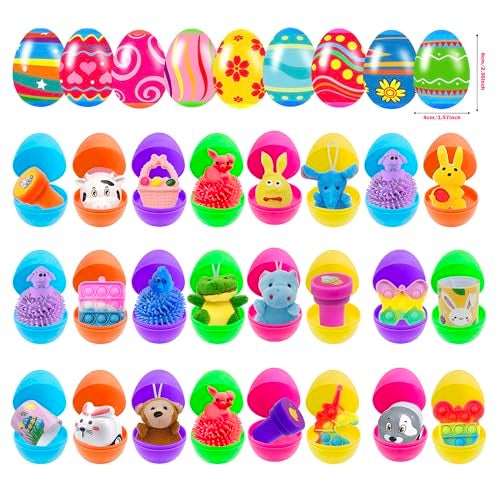 Cherislpy 32 Pack Prefilled Easter Eggs with Fidget Toys Bright Colorful Easter Eggs Prefilled with Variety Easter Stress Toys Great for Kids Toddler Easter Basket Stuffers Party Favors Gifts - Image 5