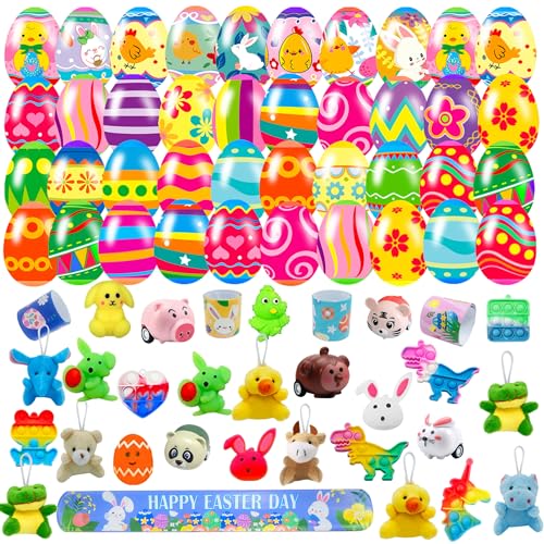 Cherislpy 32 Pack Prefilled Easter Eggs with Fidget Toys Bright Colorful Easter Eggs Prefilled with Variety Easter Stress Toys Great for Kids Toddler Easter Basket Stuffers Party Favors Gifts - Image 1
