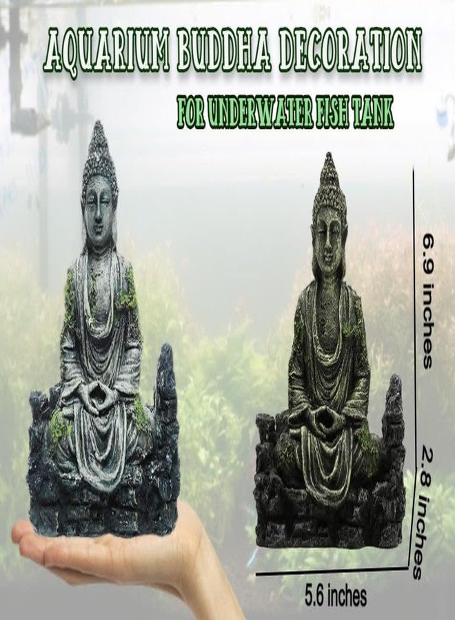 GIG BAZAAR-Aquarium Ancient Buddha Statue Decor Underwater Landscape for Fish Tank Decorations Ornaments Accessories (Grey & Green) - Image 4
