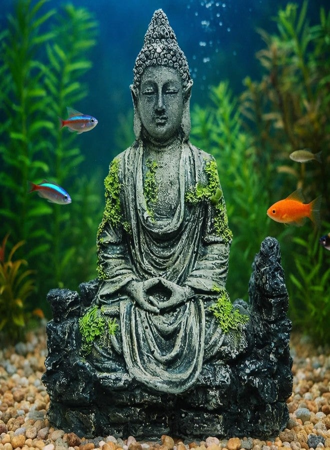 GIG BAZAAR-Aquarium Ancient Buddha Statue Decor Underwater Landscape for Fish Tank Decorations Ornaments Accessories (Grey & Green) - Image 1