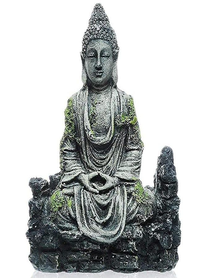 GIG BAZAAR-Aquarium Ancient Buddha Statue Decor Underwater Landscape for Fish Tank Decorations Ornaments Accessories (Grey & Green) - Image 2