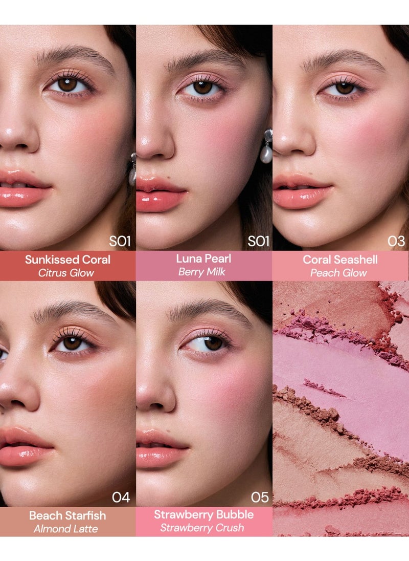 Flower Knows Shell's Jewel Silk Satin Blush – Long-Lasting Cheek & Highlight Duo with Vitamin E - 05 Strawberry Bubble  - Image 3