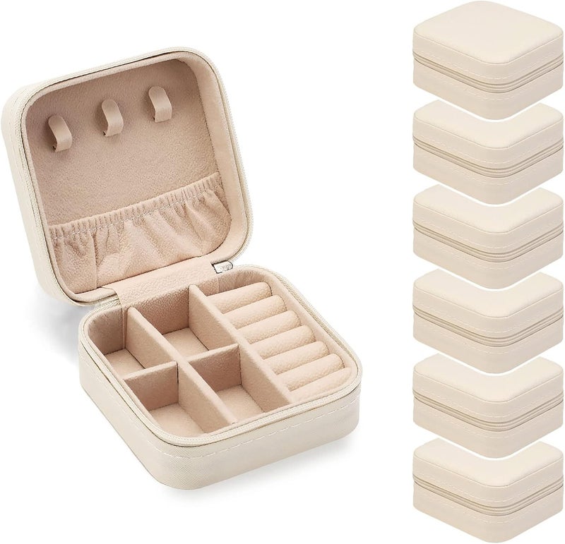 ZPROW Travel Jewelry Case, Mini Portable Jewelry Travel Boxes, Small Jewelry Organizer for Rings, Earrings, Pendants, Watches, Necklaces, Lipsticks Organizer Storage Holder Case (White-6packs) - Image 1