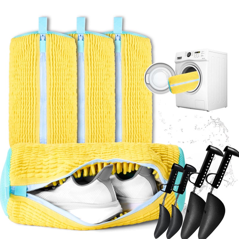 CinGiiCo Shoe Washing Machine Bag, 4 Pcs Laundry Shoe Bag For Washing Machine, With 4 Boot Stretcher (L 6-12.5 & S 5-10.5), 360Â°Deep Cleaning, Fit Most Shoes Types - Image 1