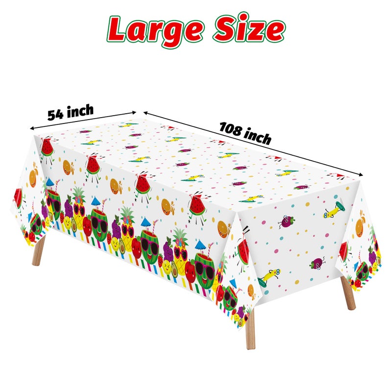 BkeeCten 3 Packs Fruit Theme Table Cover Decorations Watermelon Pineapple Disposable Plastic Tablecloths for Kids Birthday Baby Shower Summer Fruit Hawaii Party Decorations Supplies, 54x108 inch - Image 2