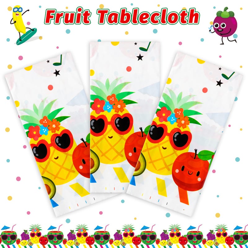 BkeeCten 3 Packs Fruit Theme Table Cover Decorations Watermelon Pineapple Disposable Plastic Tablecloths for Kids Birthday Baby Shower Summer Fruit Hawaii Party Decorations Supplies, 54x108 inch - Image 3