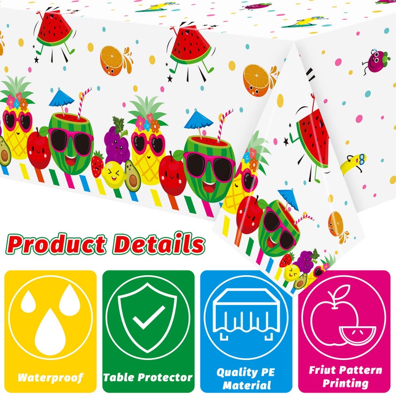 BkeeCten 3 Packs Fruit Theme Table Cover Decorations Watermelon Pineapple Disposable Plastic Tablecloths for Kids Birthday Baby Shower Summer Fruit Hawaii Party Decorations Supplies, 54x108 inch - Image 4