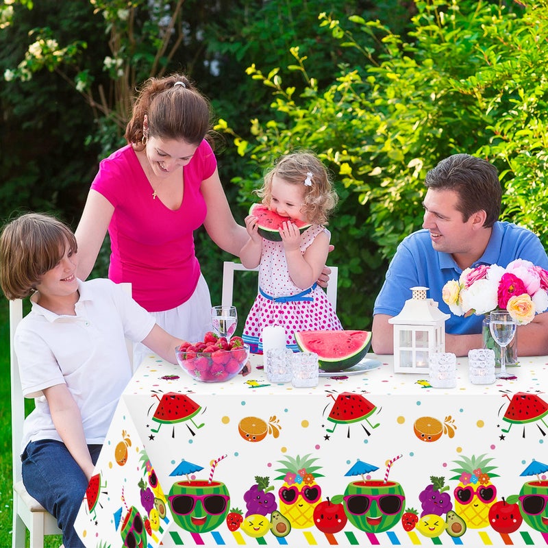 BkeeCten 3 Packs Fruit Theme Table Cover Decorations Watermelon Pineapple Disposable Plastic Tablecloths for Kids Birthday Baby Shower Summer Fruit Hawaii Party Decorations Supplies, 54x108 inch - Image 5