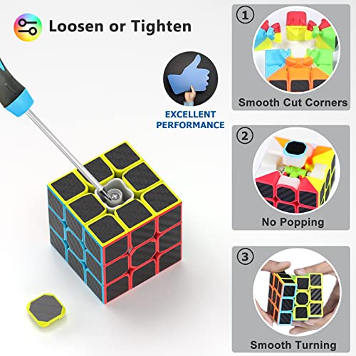 Vdealen Speed Cube Set Puzzle Cube Bundle of 2x2x2 3x3x3 4x4x4 Pyramid Magic Cube Set Birthday Party Christmas Stocking Stuffers Gift for Kids Teens AdultsCarbon Fiber Sticker - Image 5