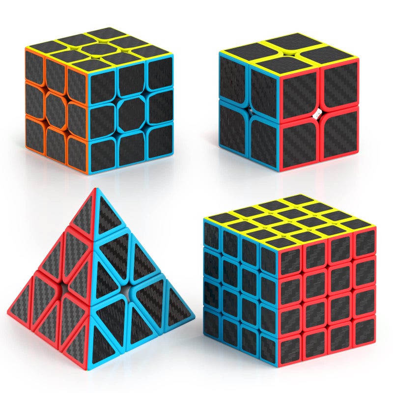 Vdealen Speed Cube Set Puzzle Cube Bundle of 2x2x2 3x3x3 4x4x4 Pyramid Magic Cube Set Birthday Party Christmas Stocking Stuffers Gift for Kids Teens AdultsCarbon Fiber Sticker - Image 4