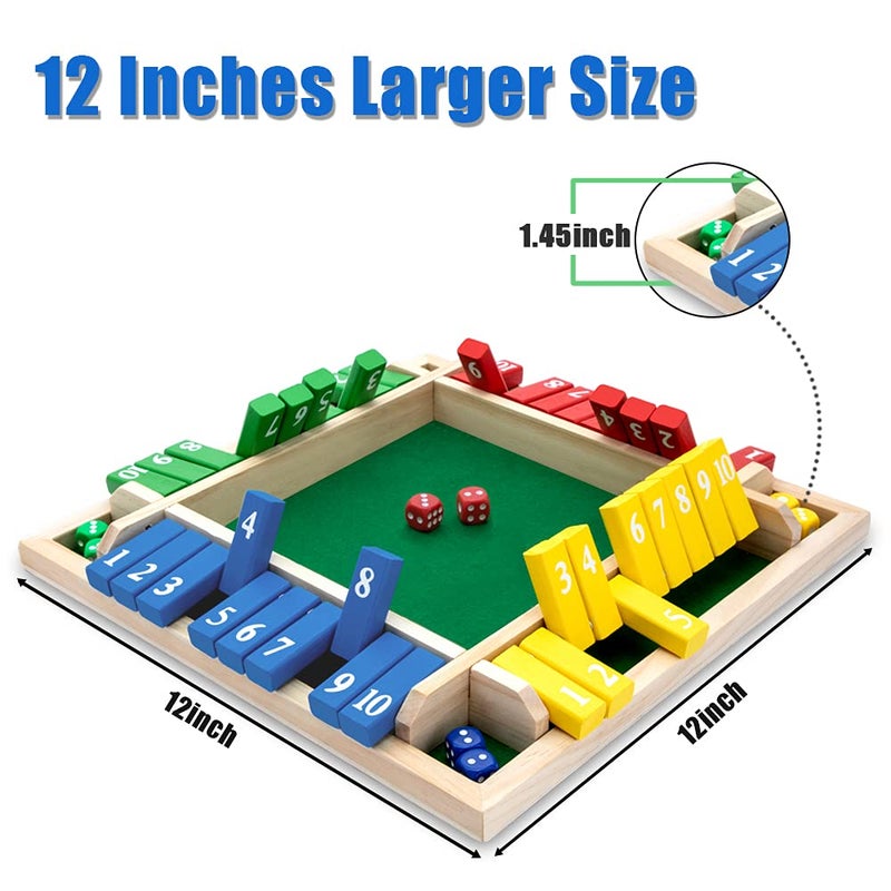 Nicecho Shut The Box Game, 12 Inches Family Wooden Board Table Math Dice Games for Adults and Kids, 2-4 Player Classics Tabletop Version Games for Classroom,Home,Party or Pub - Image 2