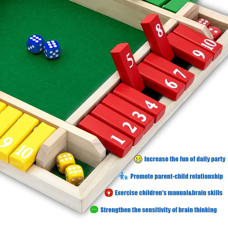 Nicecho Shut The Box Game, 12 Inches Family Wooden Board Table Math Dice Games for Adults and Kids, 2-4 Player Classics Tabletop Version Games for Classroom,Home,Party or Pub - Image 4