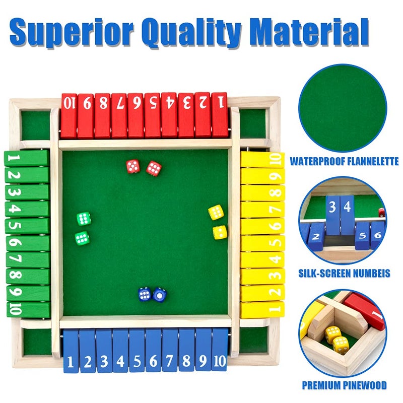 Nicecho Shut The Box Game, 12 Inches Family Wooden Board Table Math Dice Games for Adults and Kids, 2-4 Player Classics Tabletop Version Games for Classroom,Home,Party or Pub - Image 3