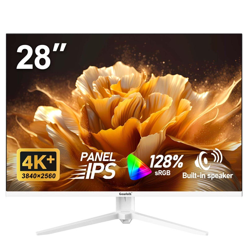 Gawfolk شاشة كمبيوتر Gawfolk 28 بوصة UHD 4K، شاشة IPS Ultra HD (3840×2560 بكسل)، 3:2، 1.07 مليار لون، 128% sRGB، مكبرات صوت مدمجة، زاوية عرض واسعة 178°، DisplayPort، HDMI، أبيض - Image 1