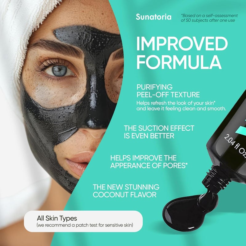 SUNATORIA Black Peel Off Face Mask – Charcoal Peel Off Face Mask for Oily & Combination Skin – Helps Remove Excess Oil & Lift Away Surface Impurities – Refreshing Botanical Formula, 2.04 fl oz - Image 2