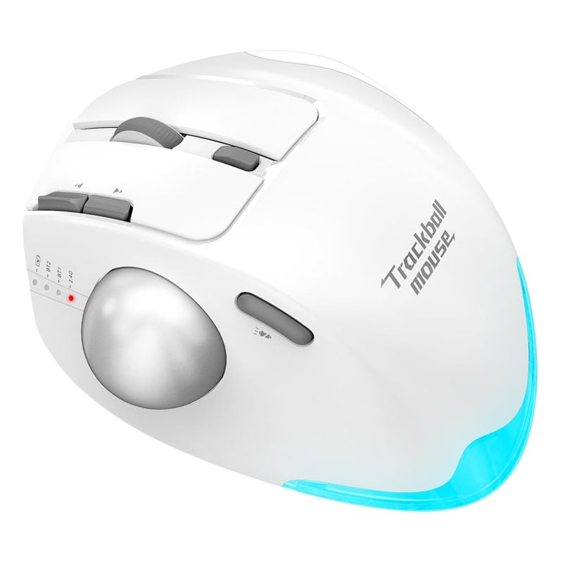 zelotes Wireless Trackball Mouse,Bluetooth Mouse,Rechargeable,4800 DPI, 2-in-1(BT 5.0/3.0+2.4GHz USB Receiver), 8 Buttons,Ergonomic Design,LED Lighting,for Laptop, PC, Pad,White - Image 2