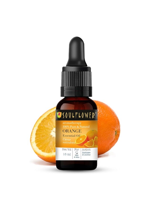 Soulflower Orange Essential Oil | Hydrates Dry Skin, Acne Prone Skin, Hair Nourishment |100% Organic, Pure, Natural & Undiluted, 15ml - Image 1