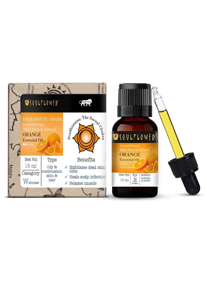 Soulflower Orange Essential Oil | Hydrates Dry Skin, Acne Prone Skin, Hair Nourishment |100% Organic, Pure, Natural & Undiluted, 15ml - Image 2