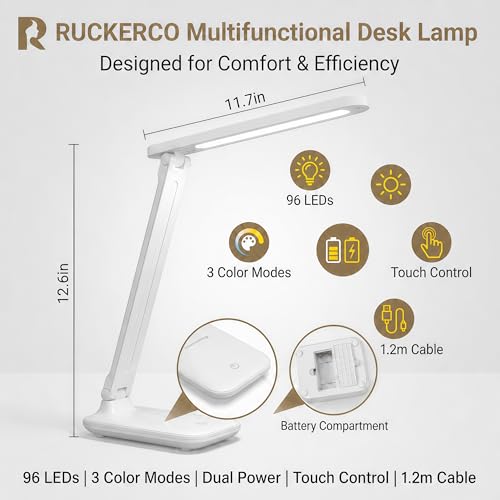 R RUCKERCO Led Desk Lamp Dimmable Desk Light Reading Lamp 3 Lighting Modes, Eye Protection Accessories, Study Desk Lamp Equipped USB Charger Suitable for Home Office is for Gift Giving - Image 5