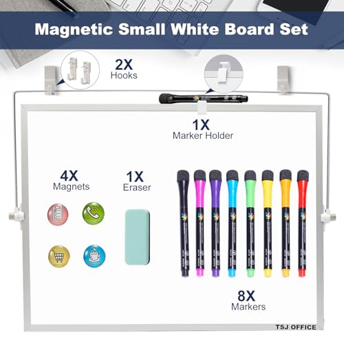 TSJ OFFICE Small White Board 12 X 16 Inches Small Magnetic Dry Erase Board with Hooks for Wall Desktop Whiteboard Stand 360 Degrees Revolving Double Sided for Office Home School Silver - Image 3