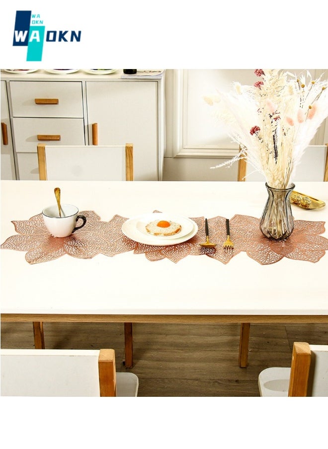 WAOKN Nordic Creative Rules Floral Cut-Out Table Runner (30x90CM) Simulation Bauhinia Washable Placemats, Non Slip PVC Table Runners Holidays Parties Decor  - Image 5