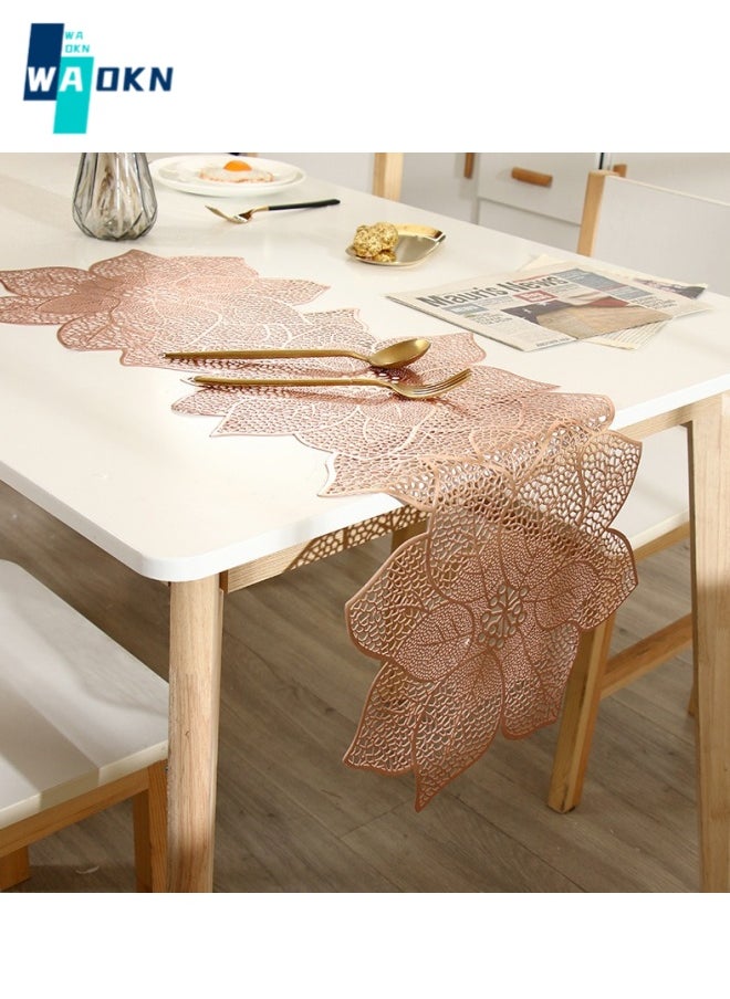 WAOKN Nordic Creative Rules Floral Cut-Out Table Runner (30x90CM) Simulation Bauhinia Washable Placemats, Non Slip PVC Table Runners Holidays Parties Decor  - Image 4