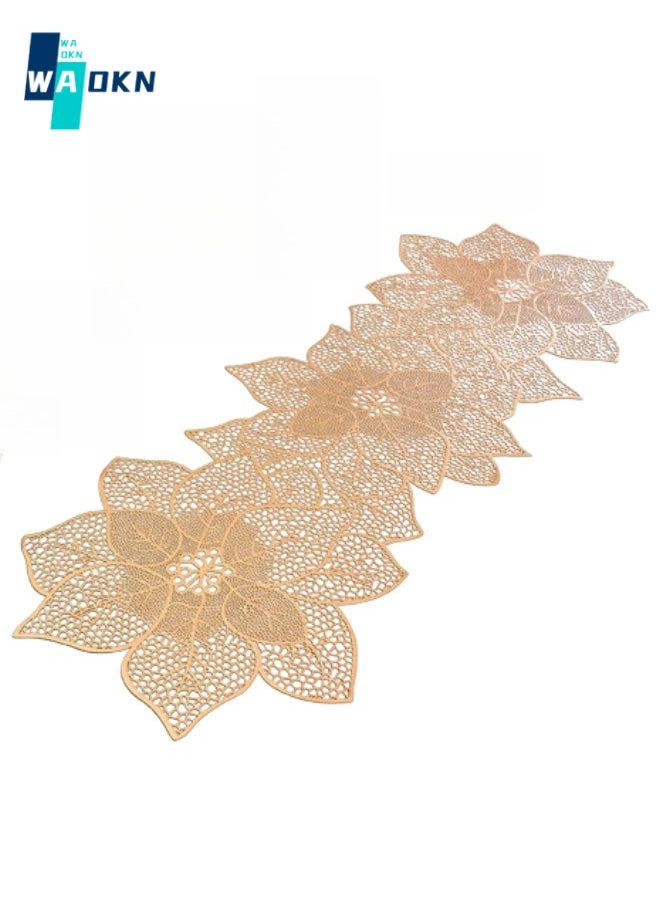 WAOKN Nordic Creative Rules Floral Cut-Out Table Runner (30x90CM) Simulation Bauhinia Washable Placemats, Non Slip PVC Table Runners Holidays Parties Decor  - Image 1