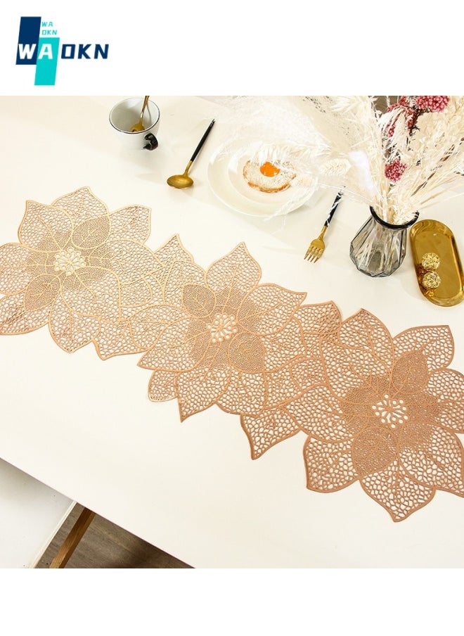 WAOKN Nordic Creative Rules Floral Cut-Out Table Runner (30x90CM) Simulation Bauhinia Washable Placemats, Non Slip PVC Table Runners Holidays Parties Decor  - Image 2