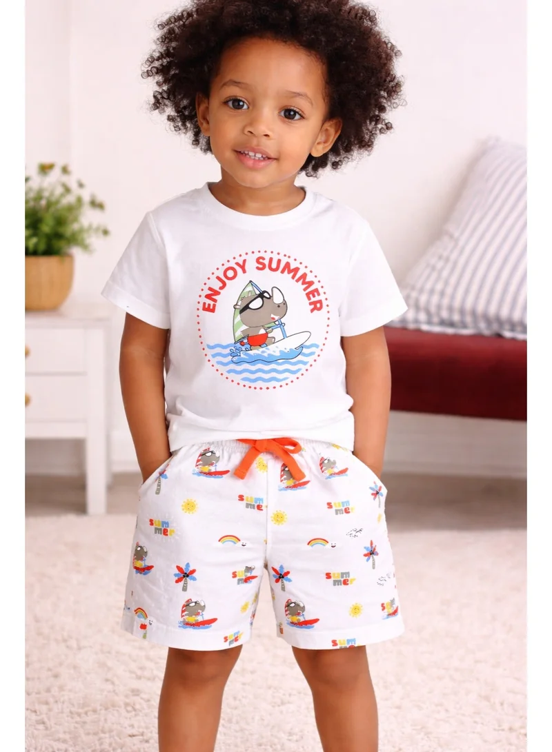 victor and jane Boys “Enjoy Summer” Print Cotton Pajama Set – T-Shirt & Shorts Nightwear