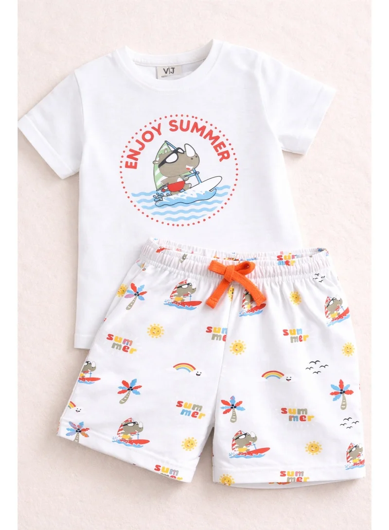 victor and jane Boys “Enjoy Summer” Print Cotton Pajama Set – T-Shirt & Shorts Nightwear